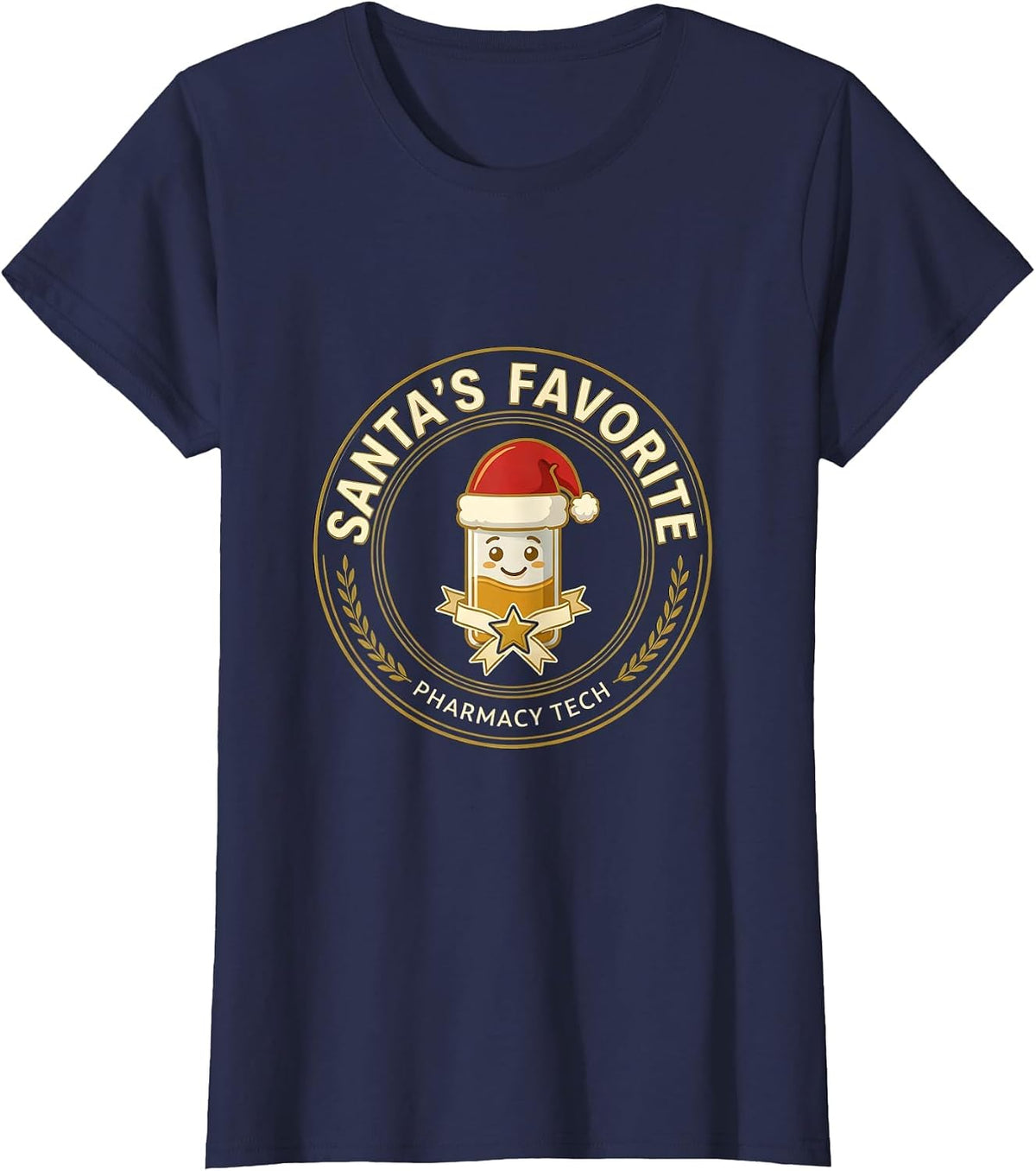 Women's Santa's Favorite Pharmacy Tech Funny Christmas Pharmacy T-Shirt - Navy Blue