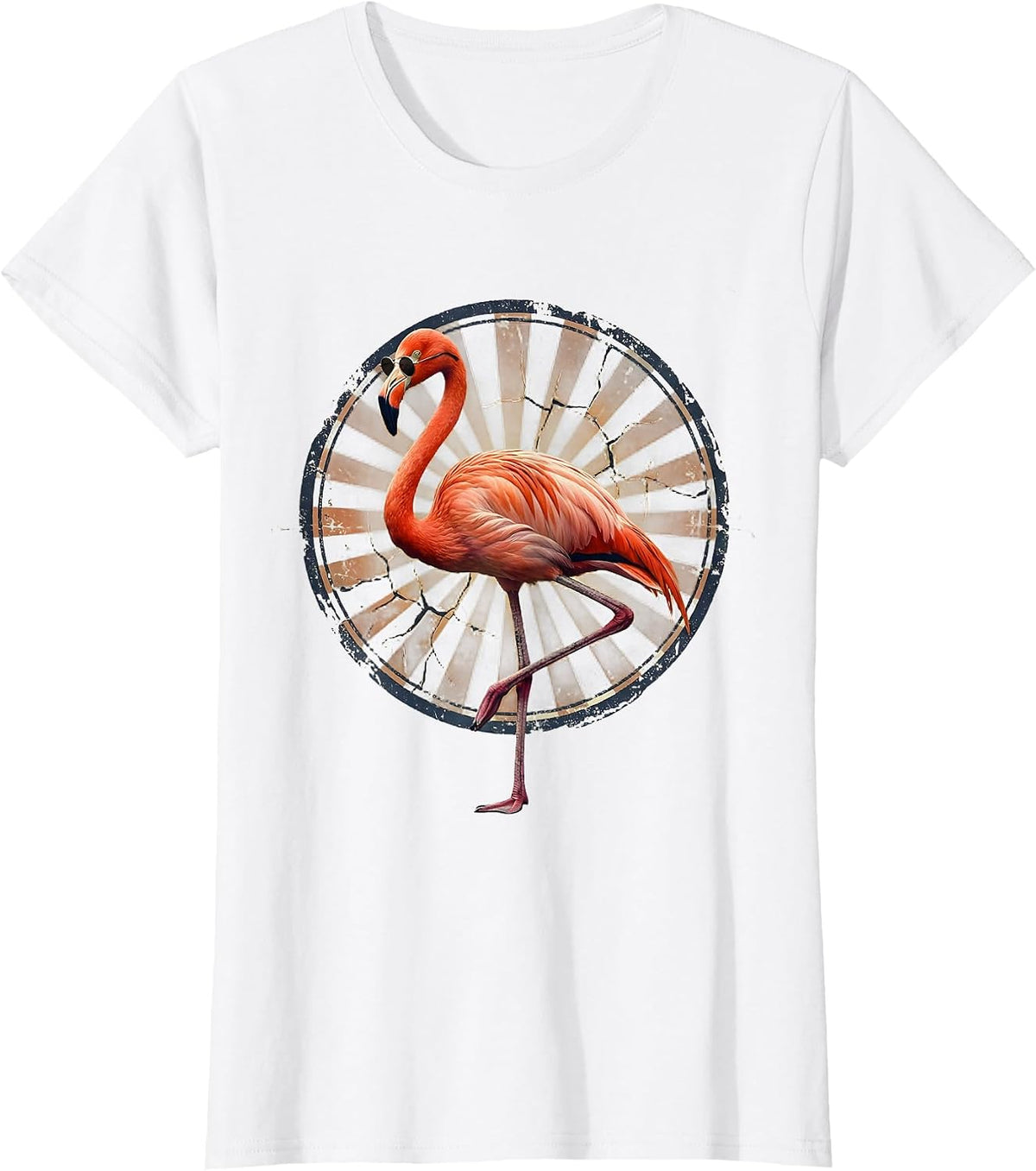 Pink Flamingo Sunglasses Vintage Novelty Group Vacation T-Shirt - White
