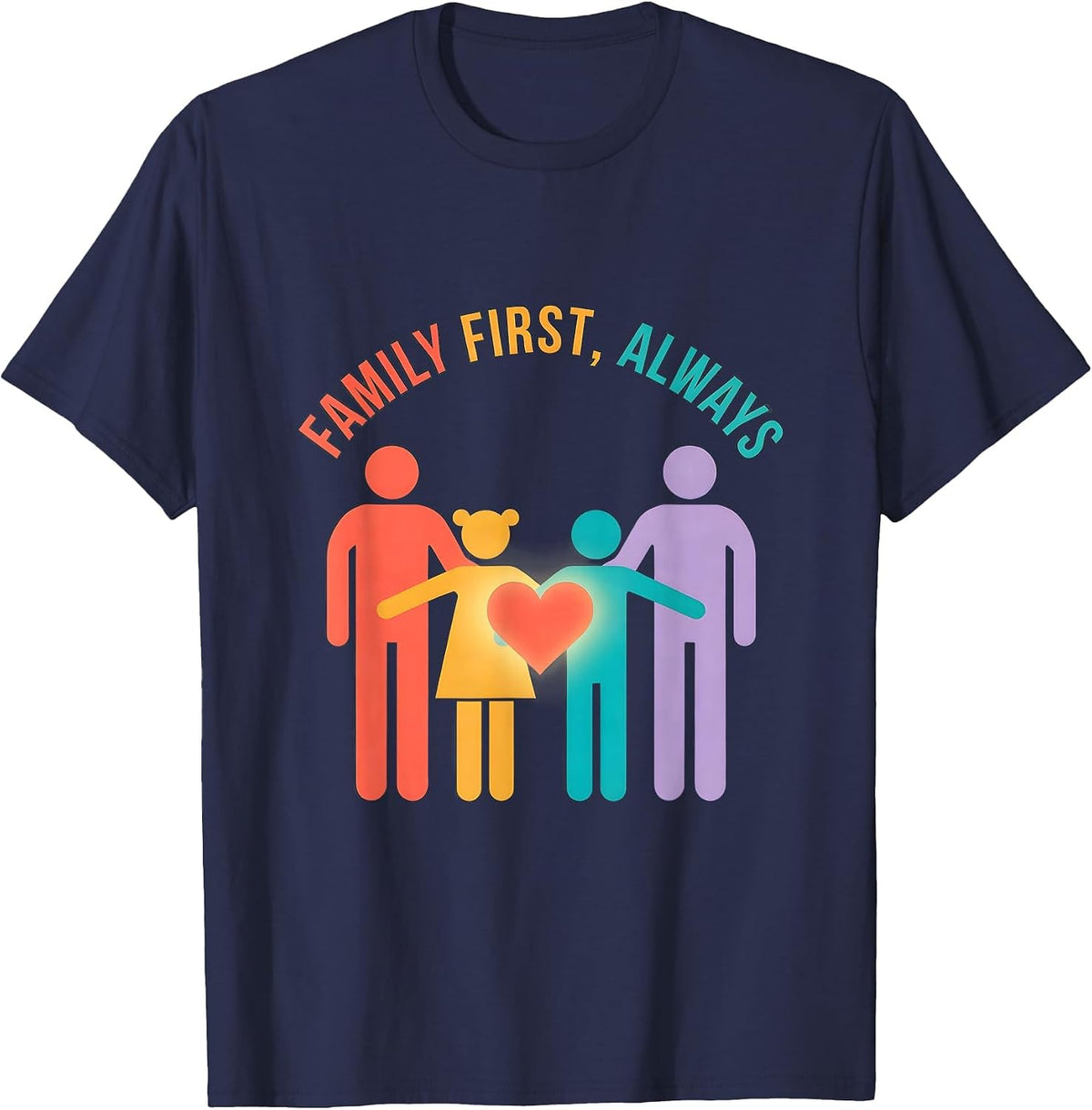 Family First Always Bold Statement Design T-Shirt - Navy Blue