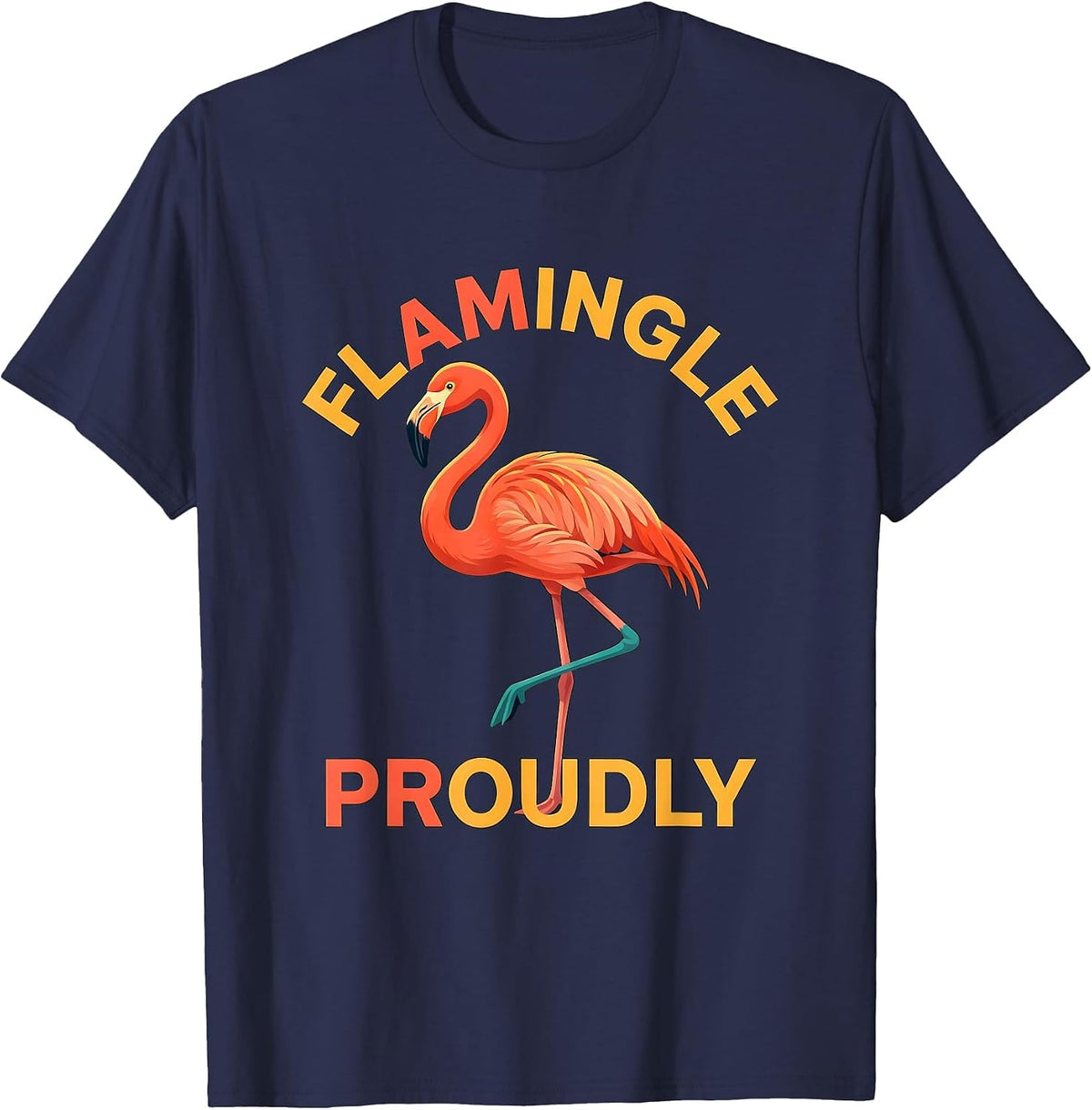 Men's Flamingle Proudly Funny Flamingo Lover Novelty Gift T-Shirt - Navy Blue