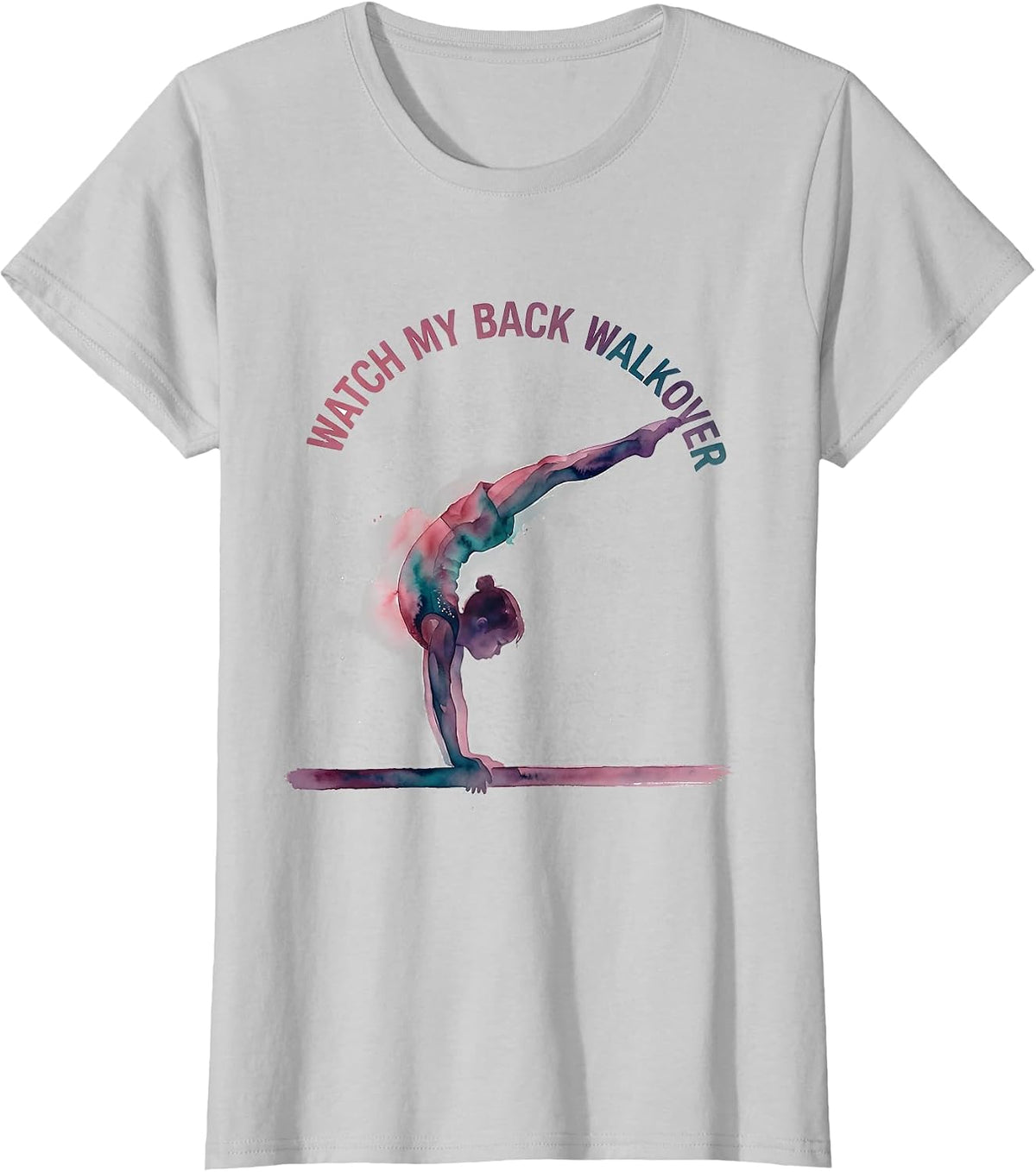 Women's Watch My Back Walkover Watercolor Gymnastics Silhouette T-Shirt - Silver Grey
