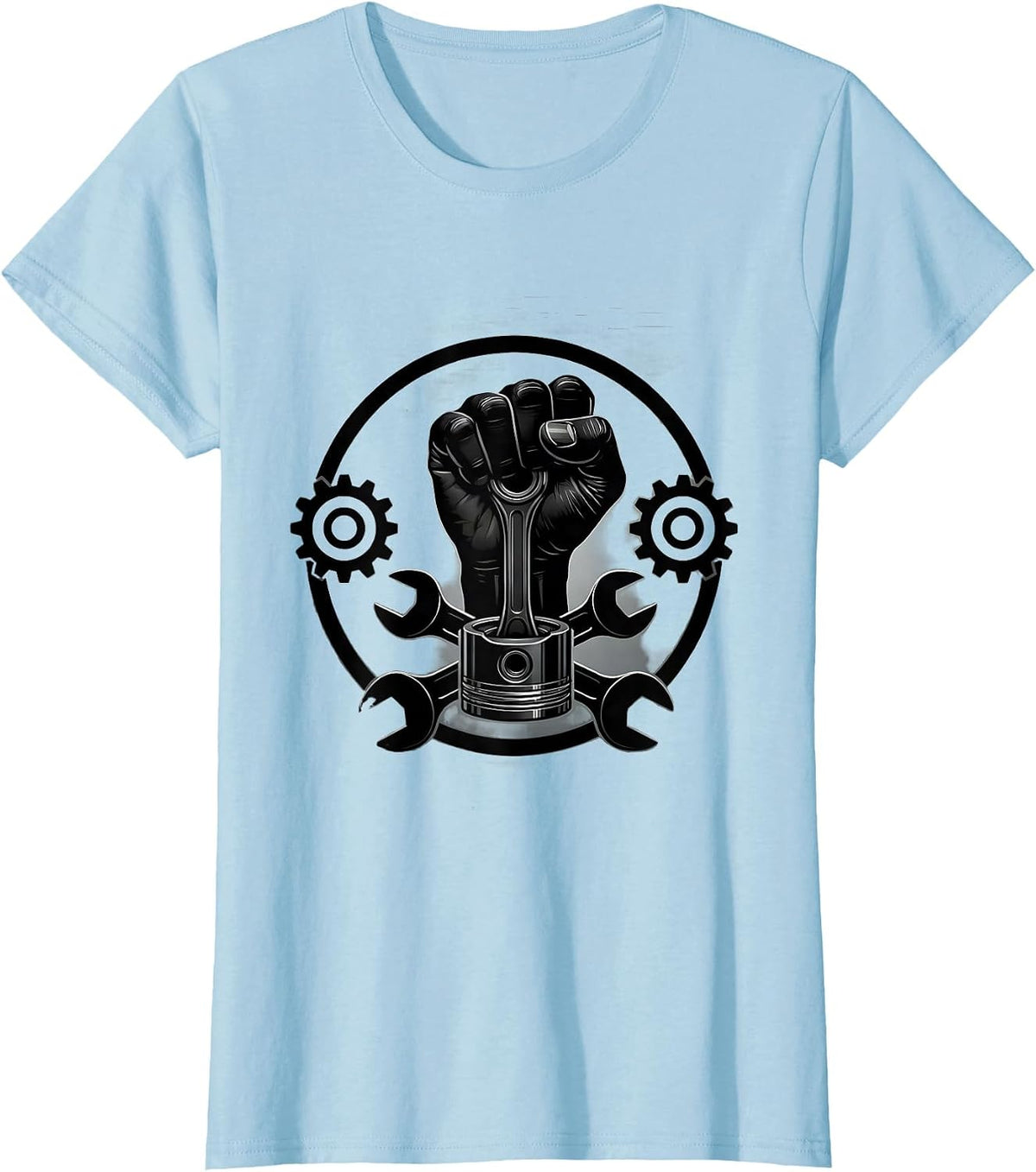 Women's Mechanic Hand Gripping Engine Piston Graphic Tee T-Shirt - Baby Blue