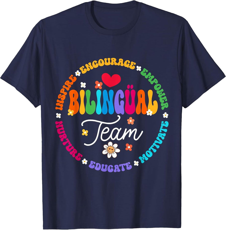 Cultivando Bilingues Dual Language Bilingual Team Teacher T-Shirt - Navy Blue
