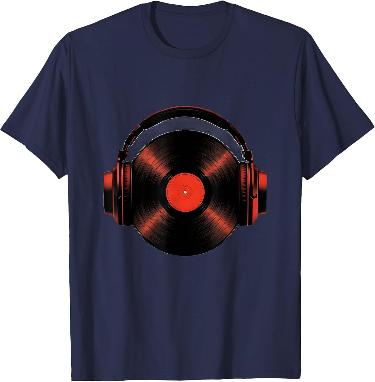 DJ Headphones Vinyl Record Minimalist Old School Hip Hop T-Shirt - Navy Blue