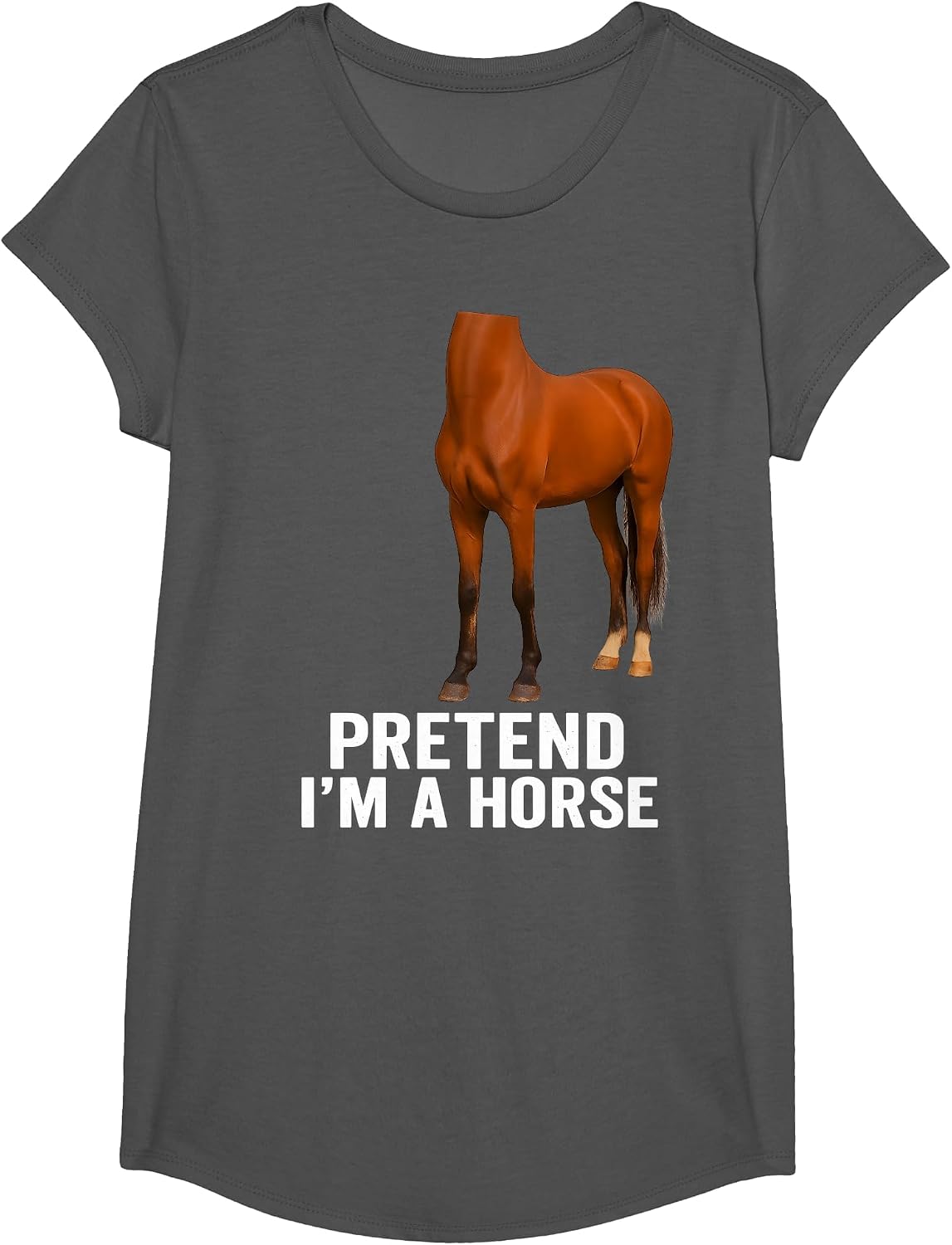 Pretend I'm A Horse Funny Halloween Body Costume Horse T-Shirt - Girls Asphalt Grey