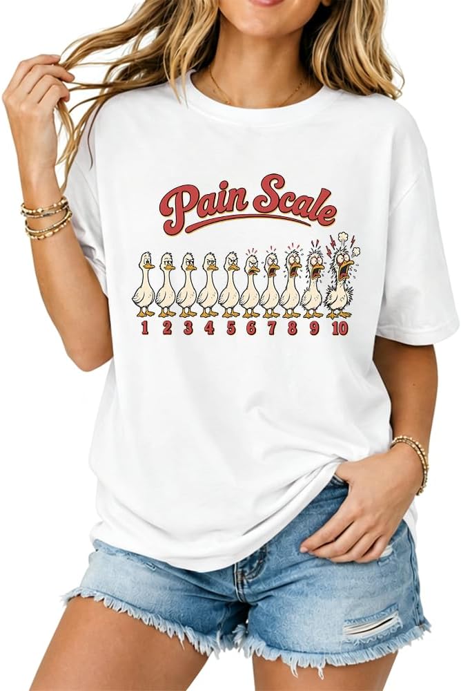 Pain Scale Shirt Women Funny Nurse Goose T-Shirt - White-rn