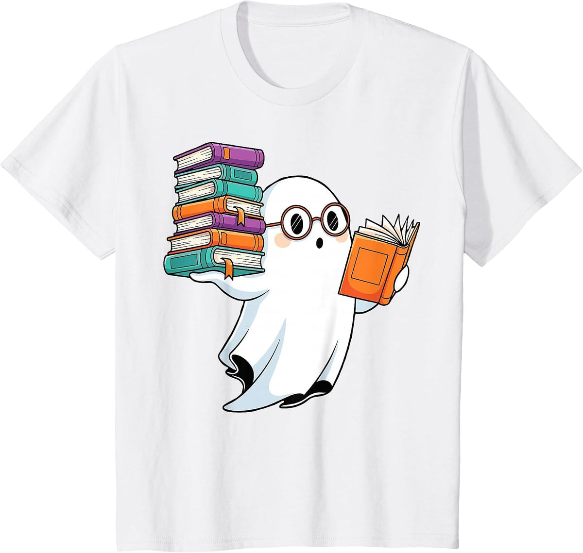 Ghost Reading Books Halloween Library T-Shirt - White