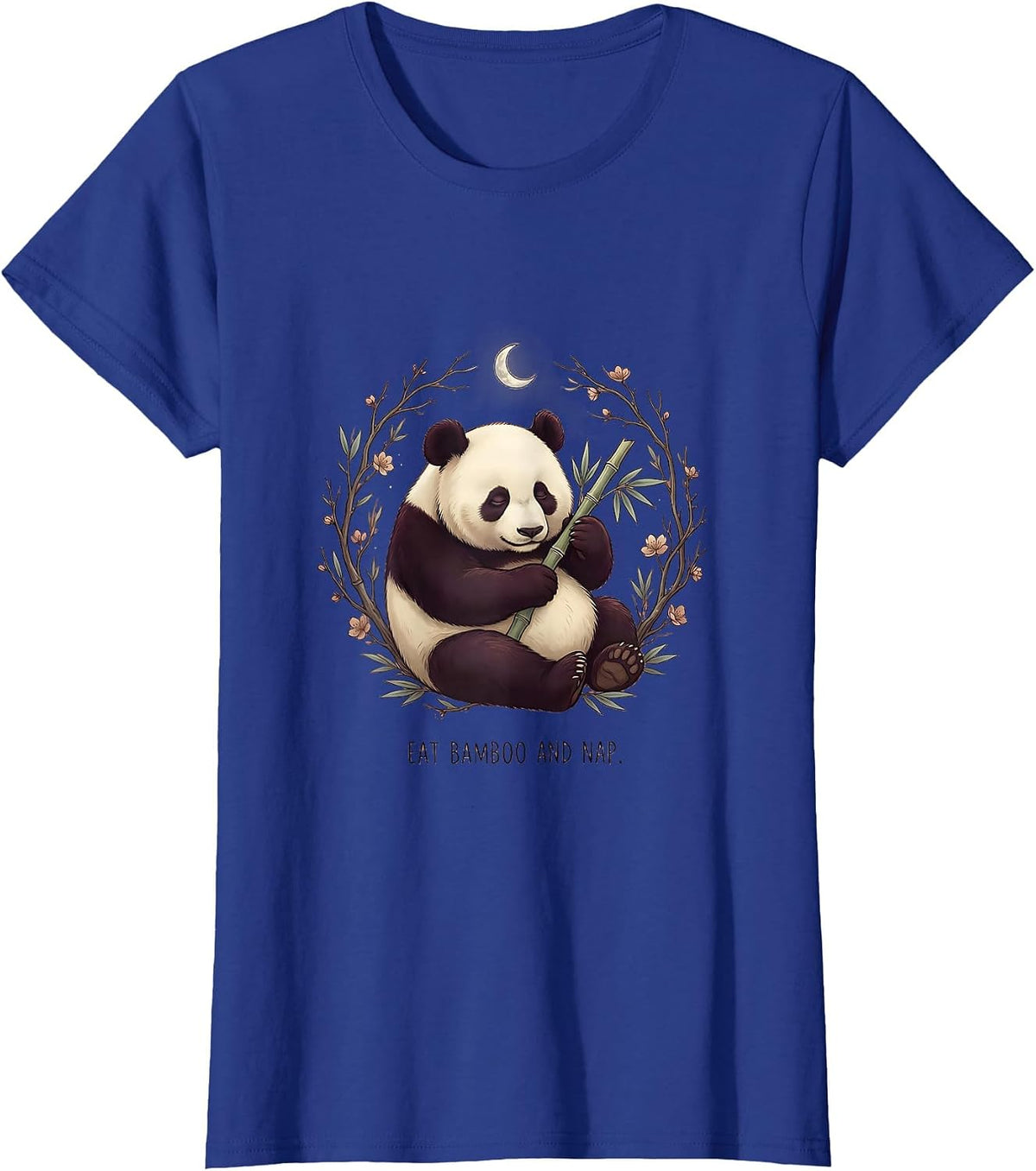 Women's Eat Bamboo and Nap Funny Panda Design T-Shirt - Royal Blue