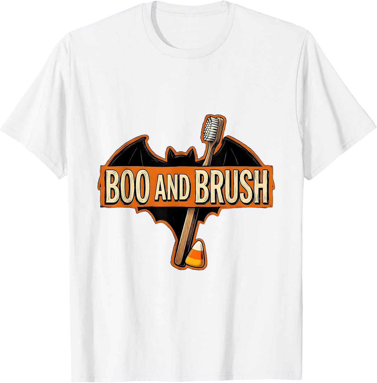 Men's Boo And Brush Funny Dental Hygienist Halloween Pun Humor T-Shirt - White