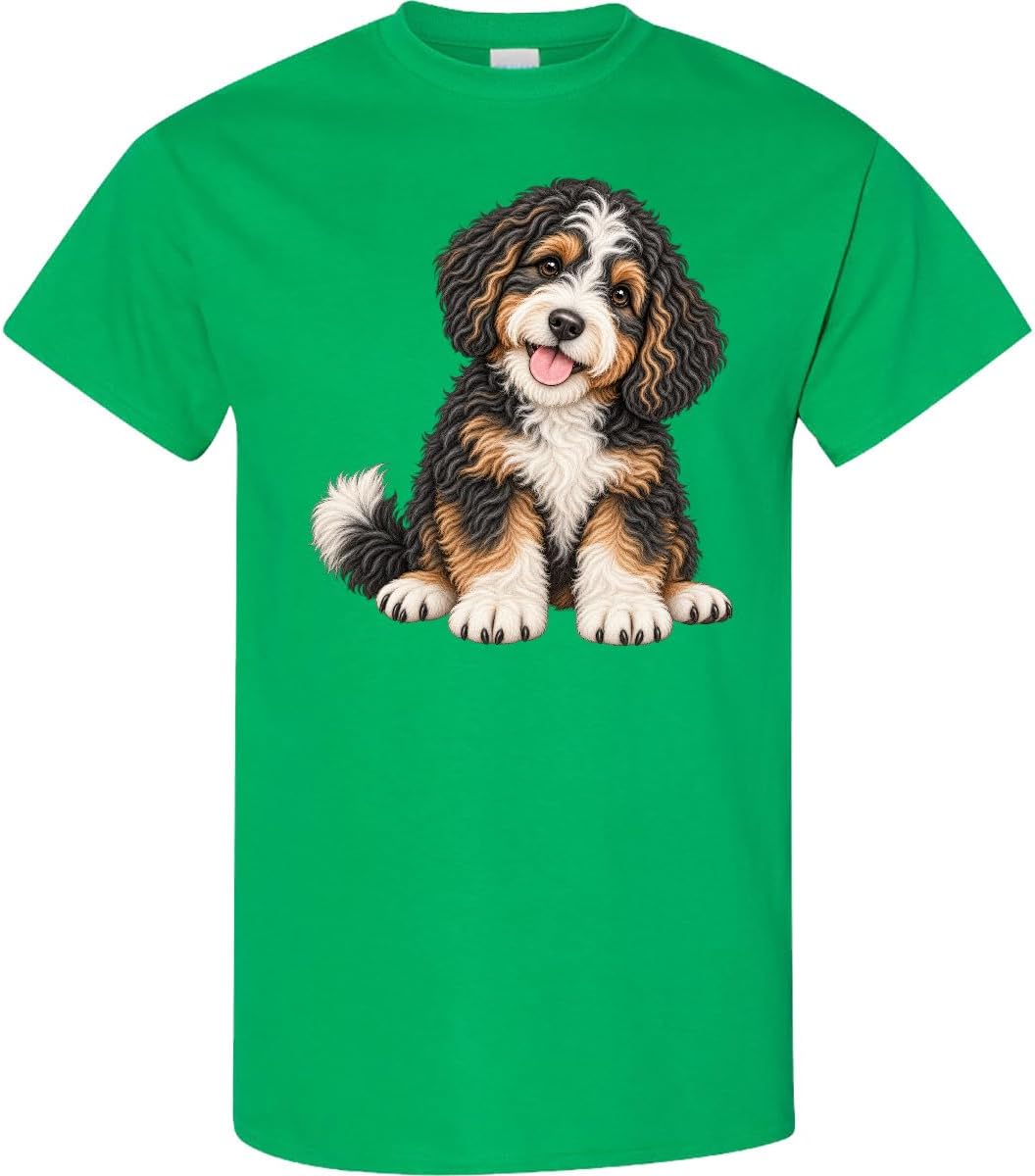 inktastic Bernedoodle Puppy Adult T-Shirt - Kelly Green
