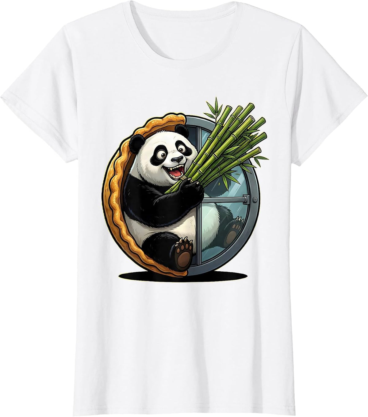Funny Panda Stuck in Revolving Door Bamboo T-Shirt - White