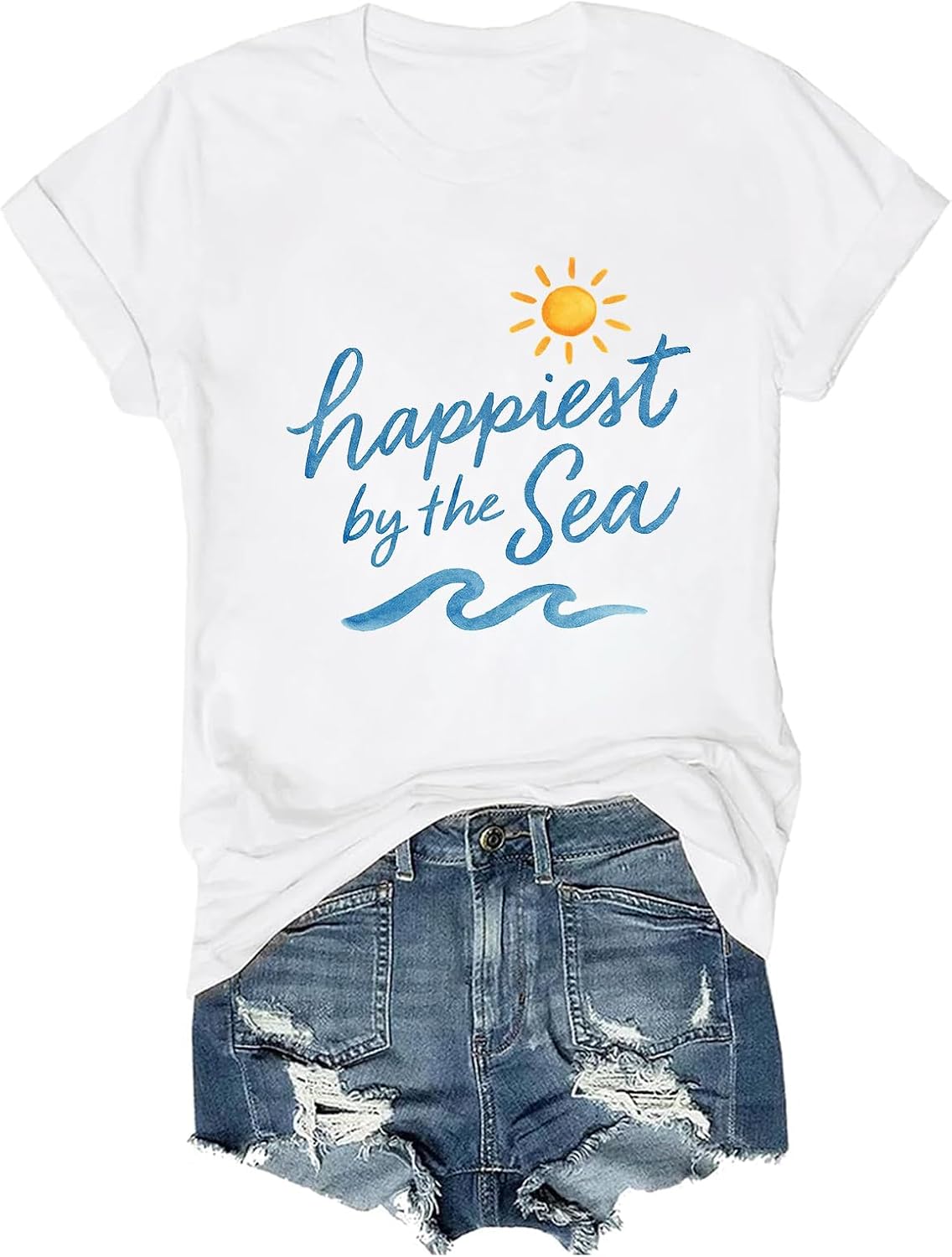 Happiest by the Sea Shirt Coastal Summer Sun Shine Beach Sea Lover T-Shirt - White