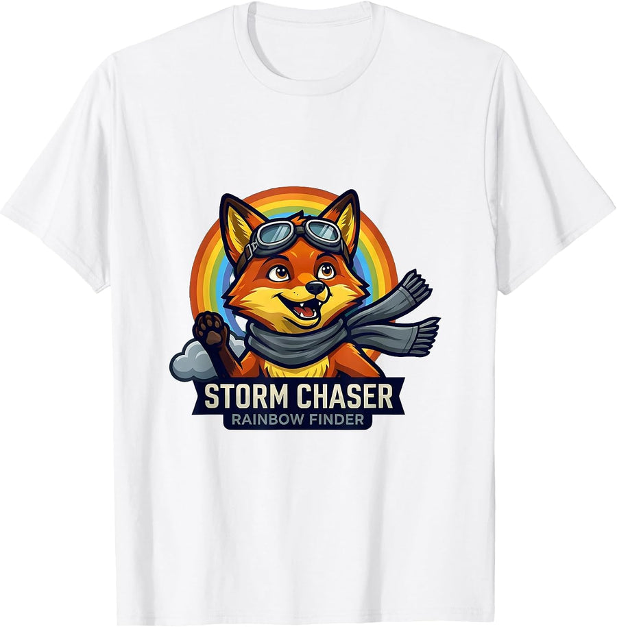 Storm Chaser Rainbow Finder Colorful Design T-Shirt, Men, White, XX-Large - As Pictured