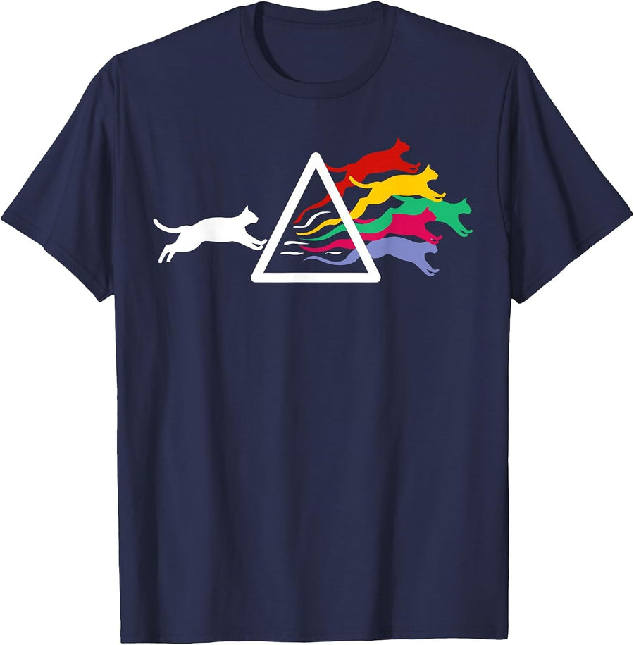 Cat Prism Rainbow Light - Physics - Science Spectral Cat T-Shirt - Navy Blue