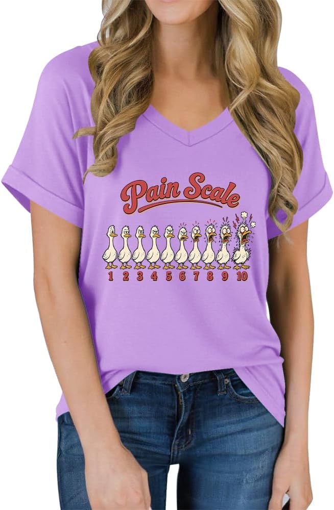 Pain Scale Shirt Women Funny Nurse Goose T-Shirt - Light Purple-vn
