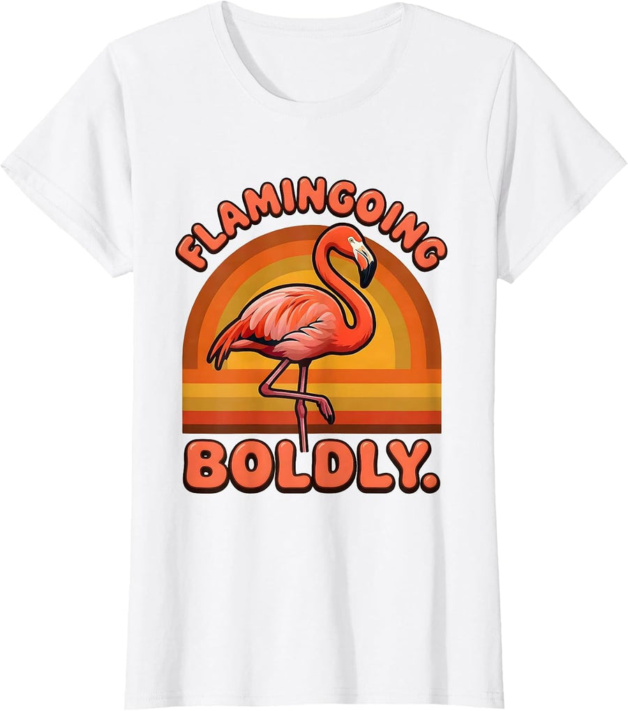 Women's Flamingoing Boldly Retro 70s Flamingo Novelty Humor T-Shirt - White
