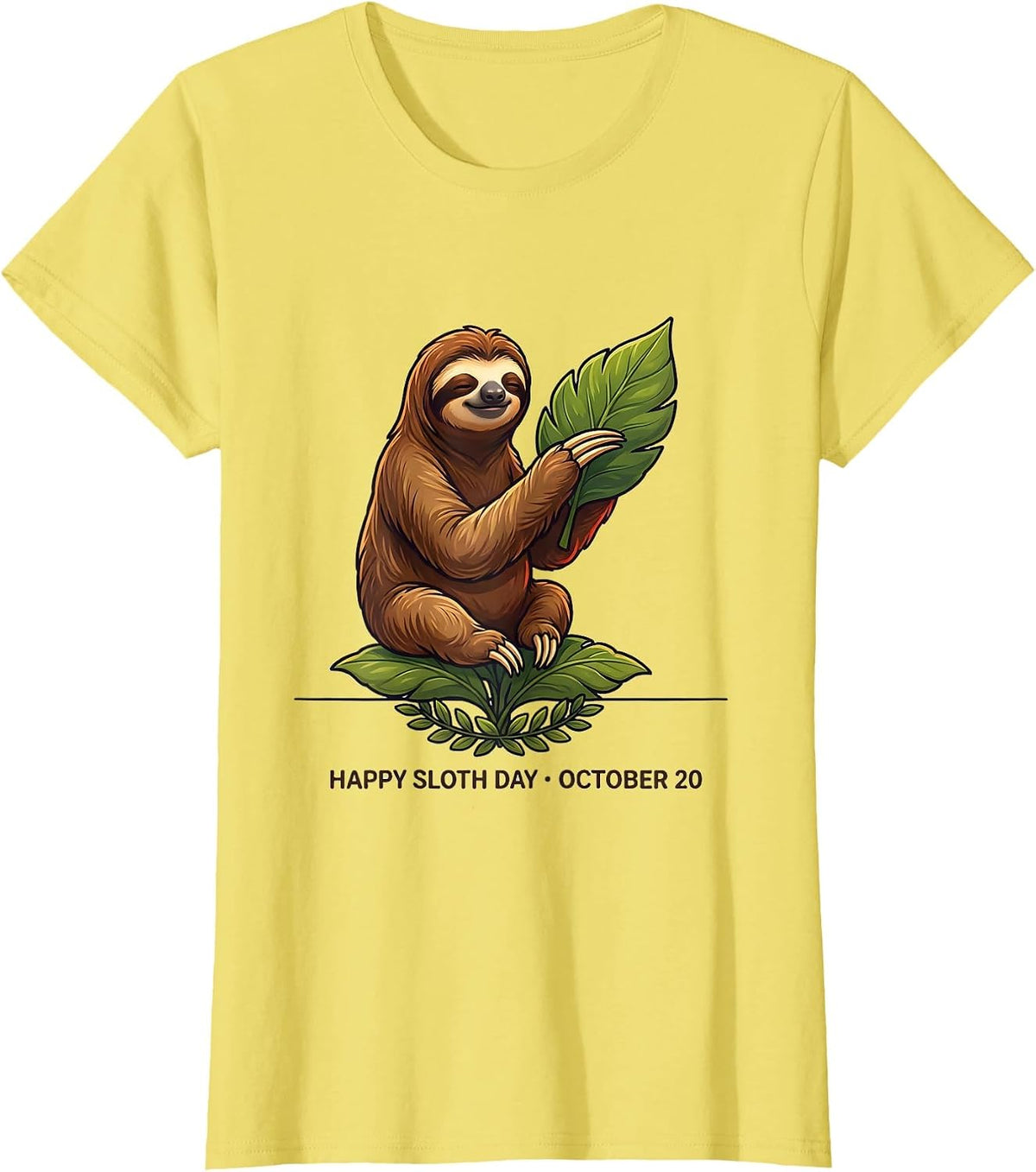 Women's Happy Sloth Day October 20 Sloth Lover Gift T-Shirt - Lemon Yellow