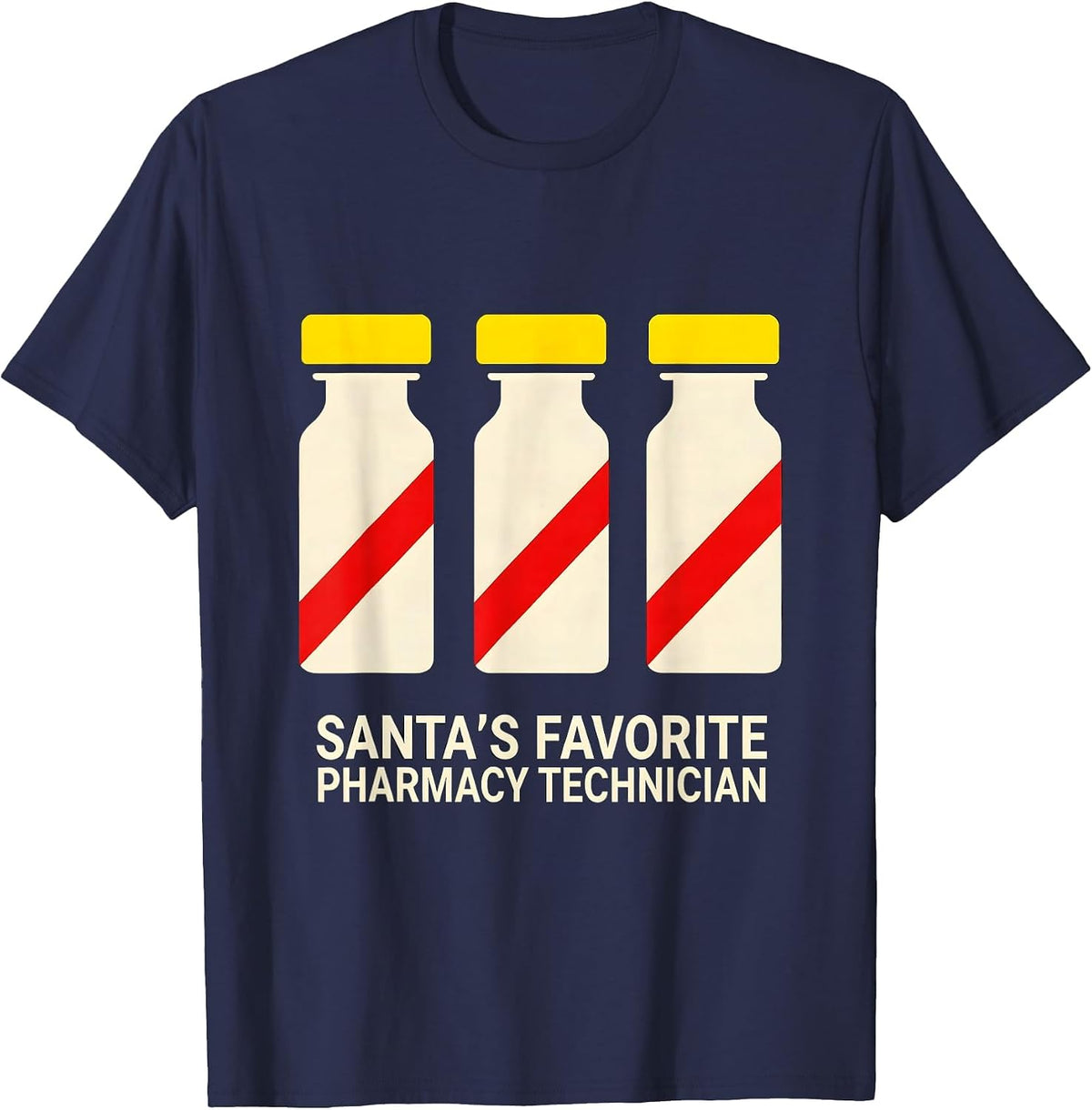 Santa's Favorite Pharmacy Technician Funny Medical Tech T-Shirt - Navy Blue