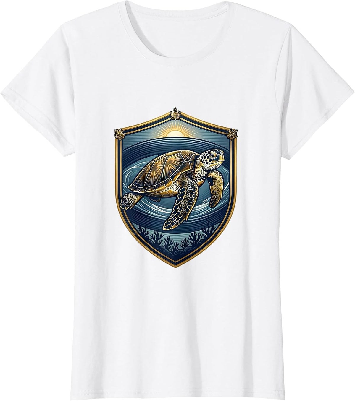 Sea Turtle Surfacing Emblem Beach Vacation Souvenir T-Shirt - White