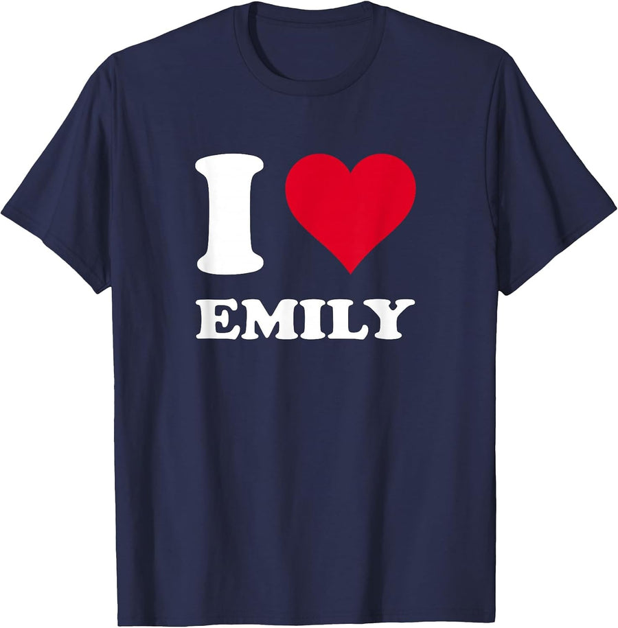 Red Heart I Love Emily T-Shirt - Navy Blue