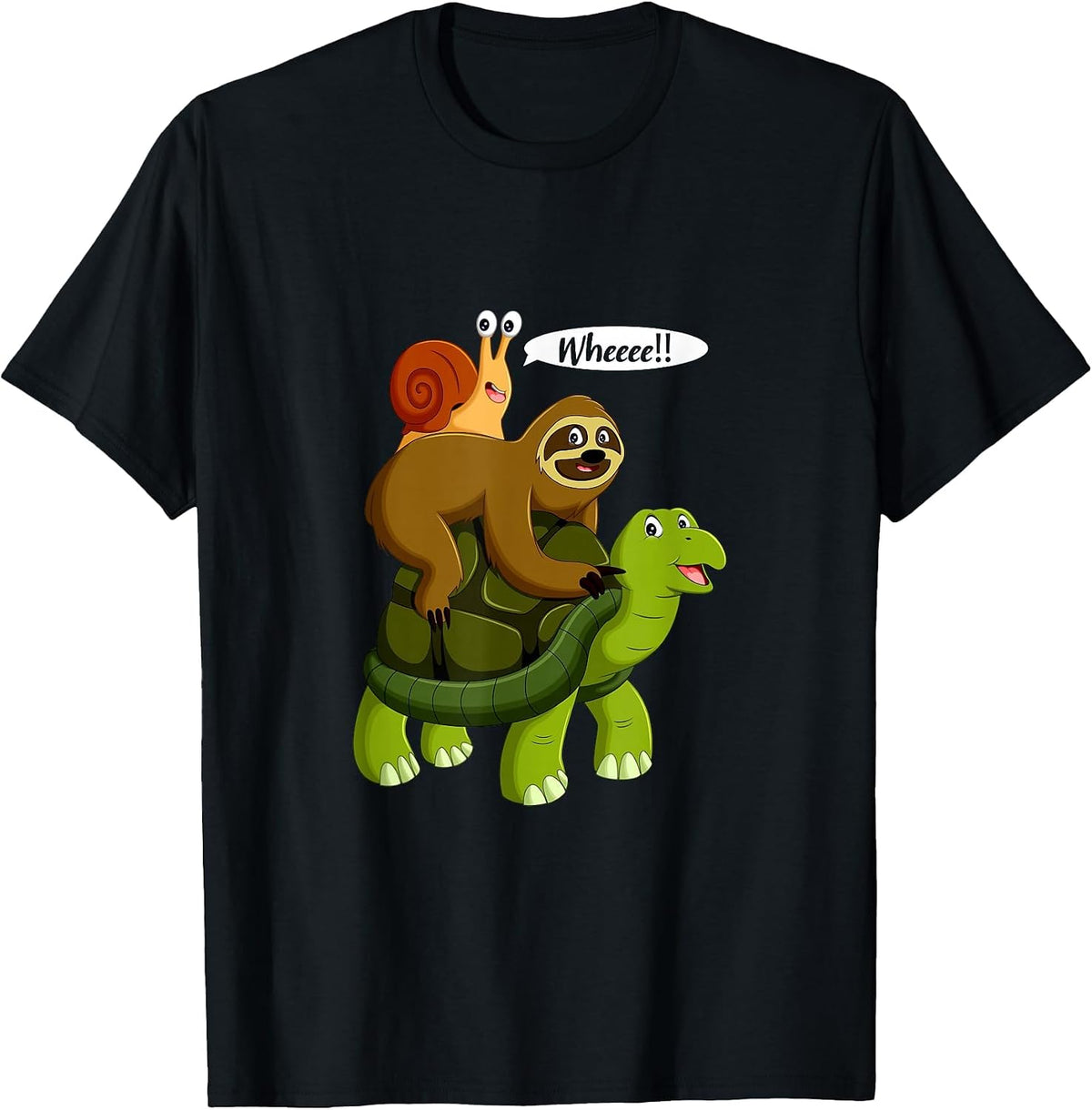 Snail Riding A Turtle Riding A Sloth Whee Funny Sloth T-Shirt - Black
