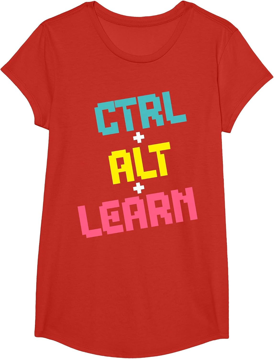 Computer Teacher Back to School Kids Ctrl + Alt + Learn T-Shirt - Girls Red