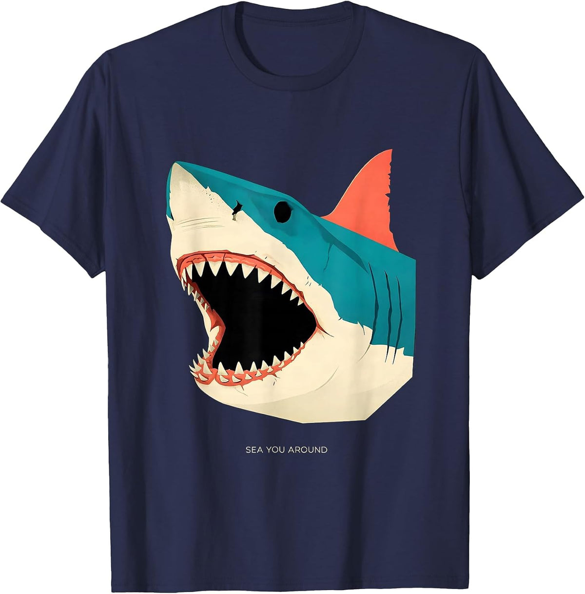 Men's Sea You Around Midcentury Modern Shark Head Novelty Humor T-Shirt - Navy Blue