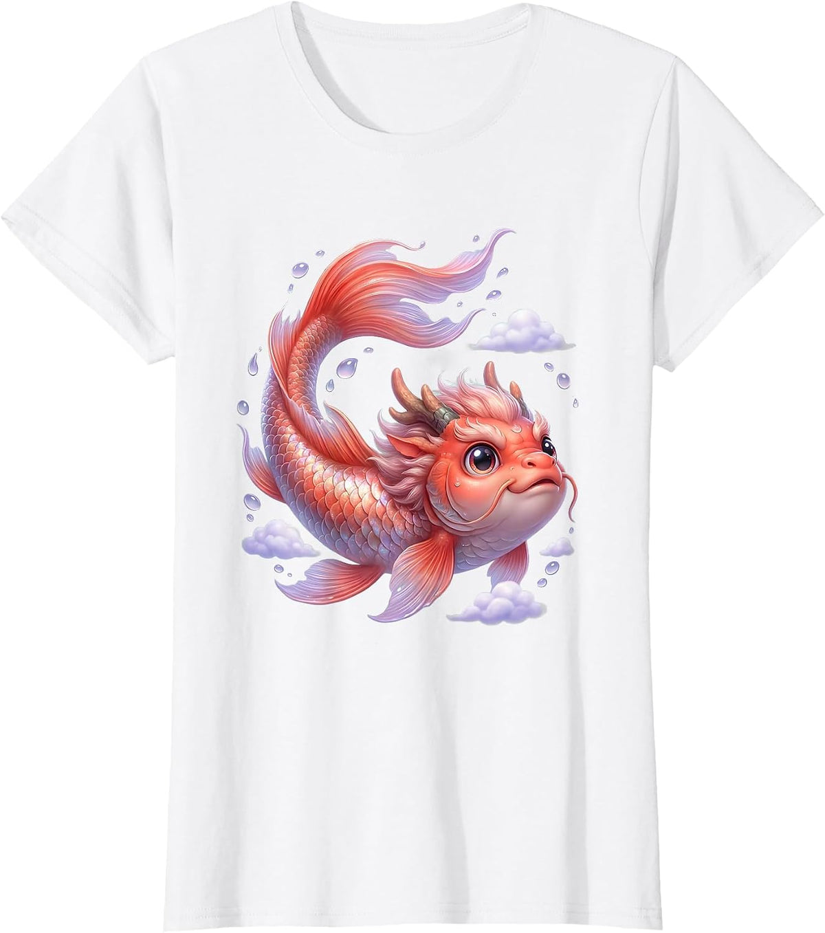 Women's Koi to Dragon Transformation Anime Art T-Shirt - White