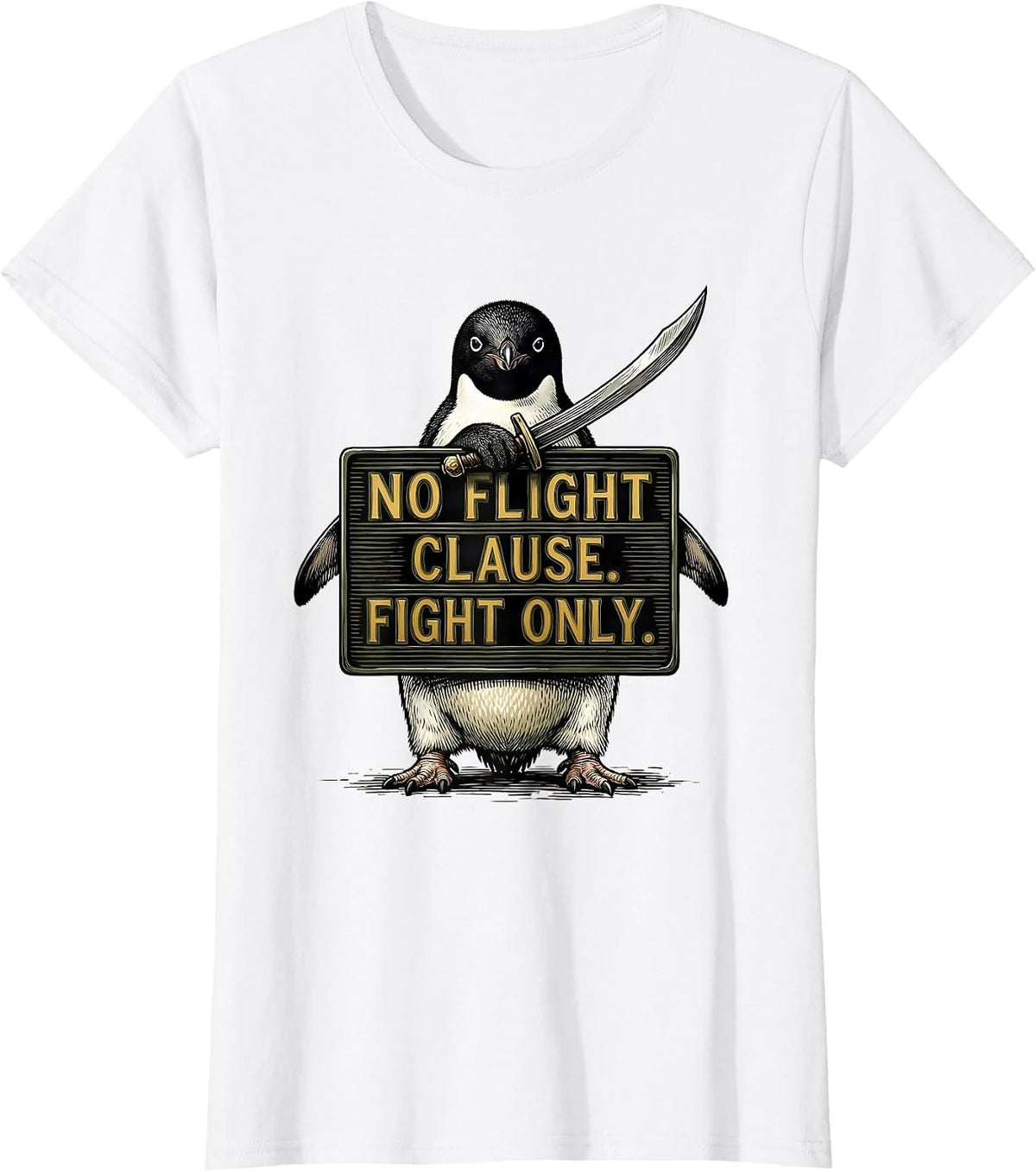 Women's No Flight Clause Fight Only Funny Penguin Meme Absurd Humor T-Shirt - White