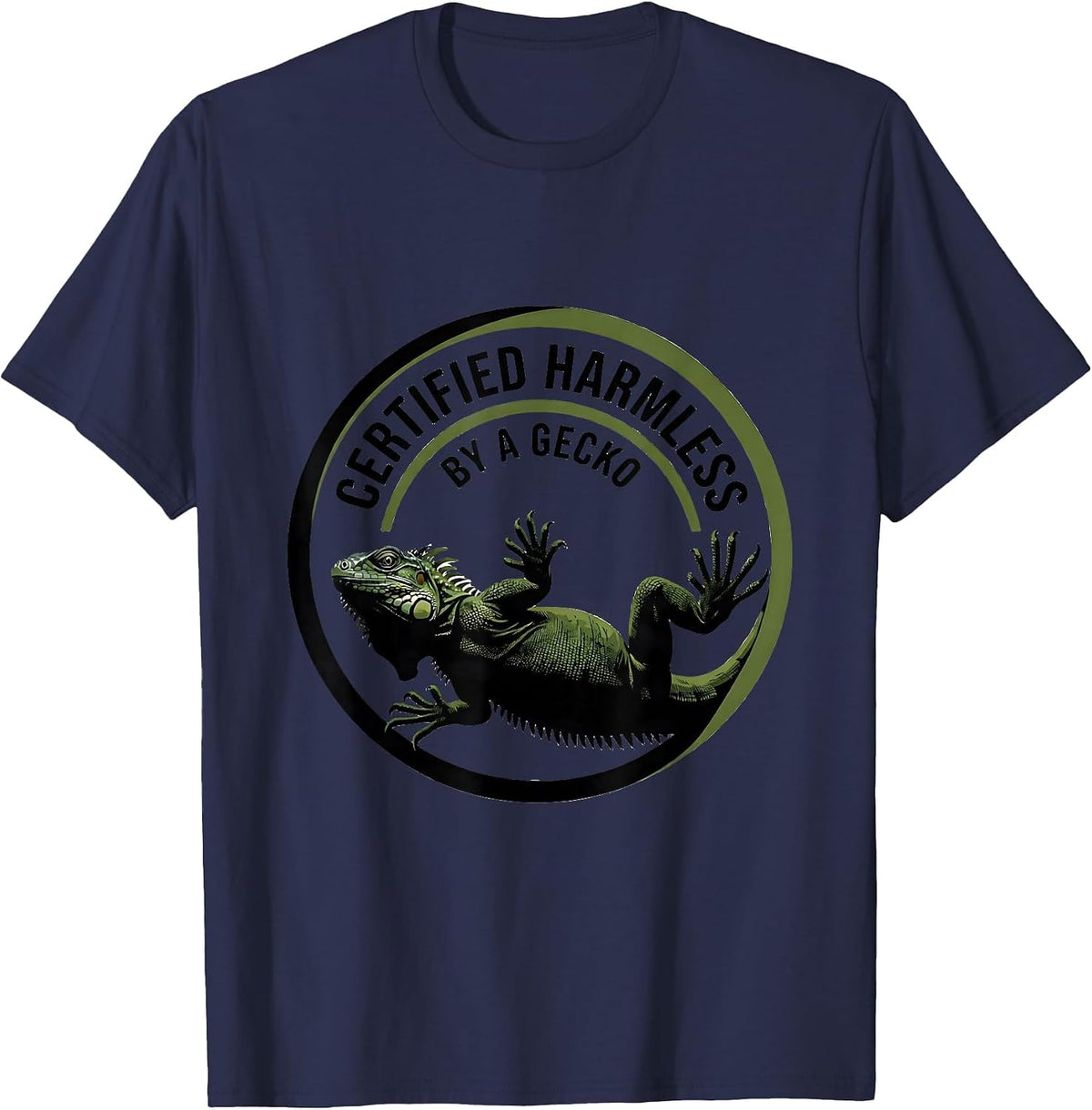 Men's Certified Harmless By a Gecko Funny Reptile Lover Gecko T-Shirt - Navy Blue