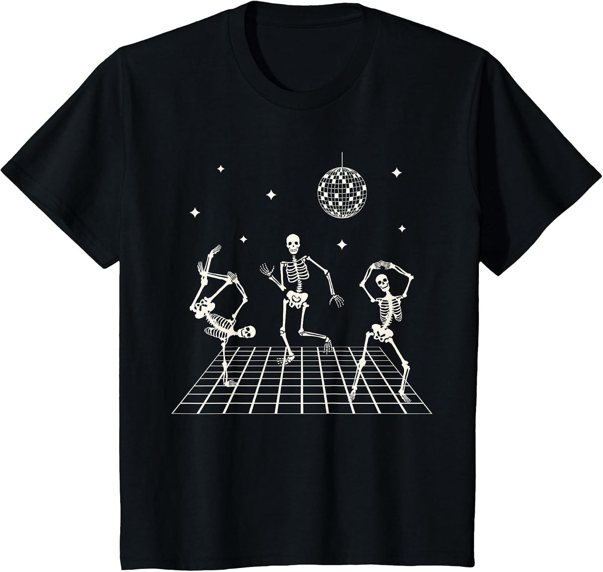 Skeletons Dancing at The Club with a Disco Ball Halloween T-Shirt - Black