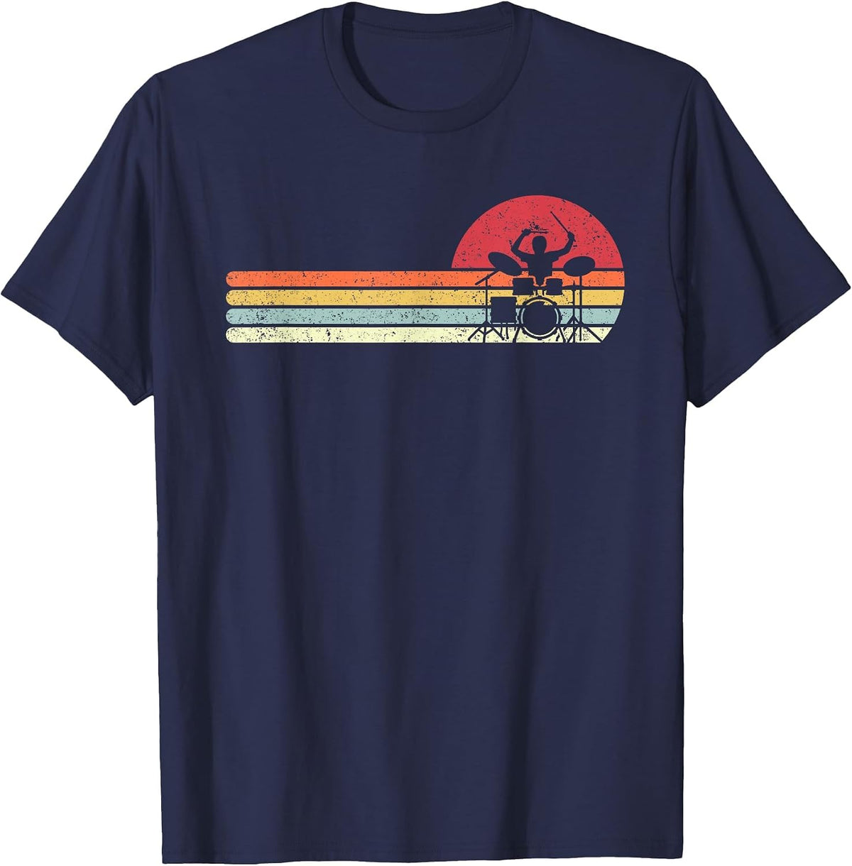 Drummer Shirt. Retro Style Drum Player T-Shirt T-Shirt - Navy Blue