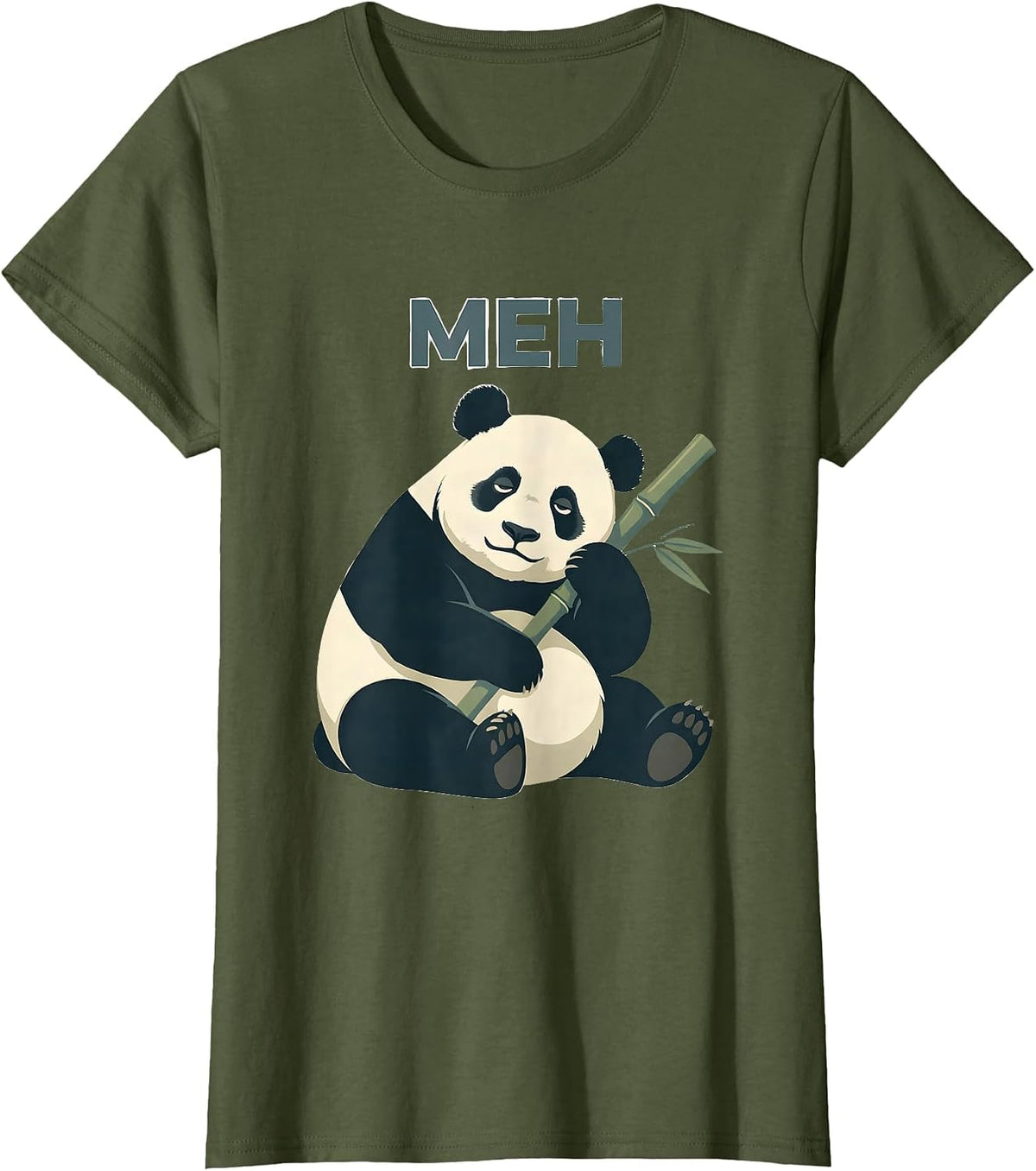 Women's Meh Funny Panda Animal Lover Humor Retro Kawaii Gift T-Shirt - Olive Green