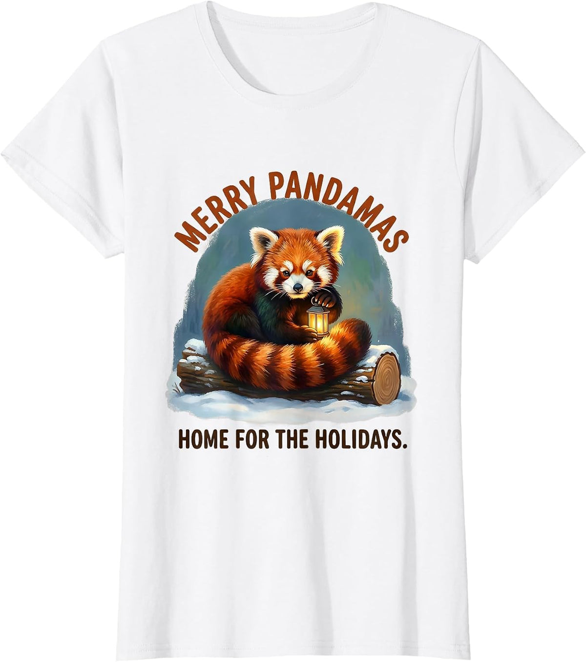 Women's Merry Pandamas, Home For The Holidays Cute Red Panda Lover T-Shirt - White