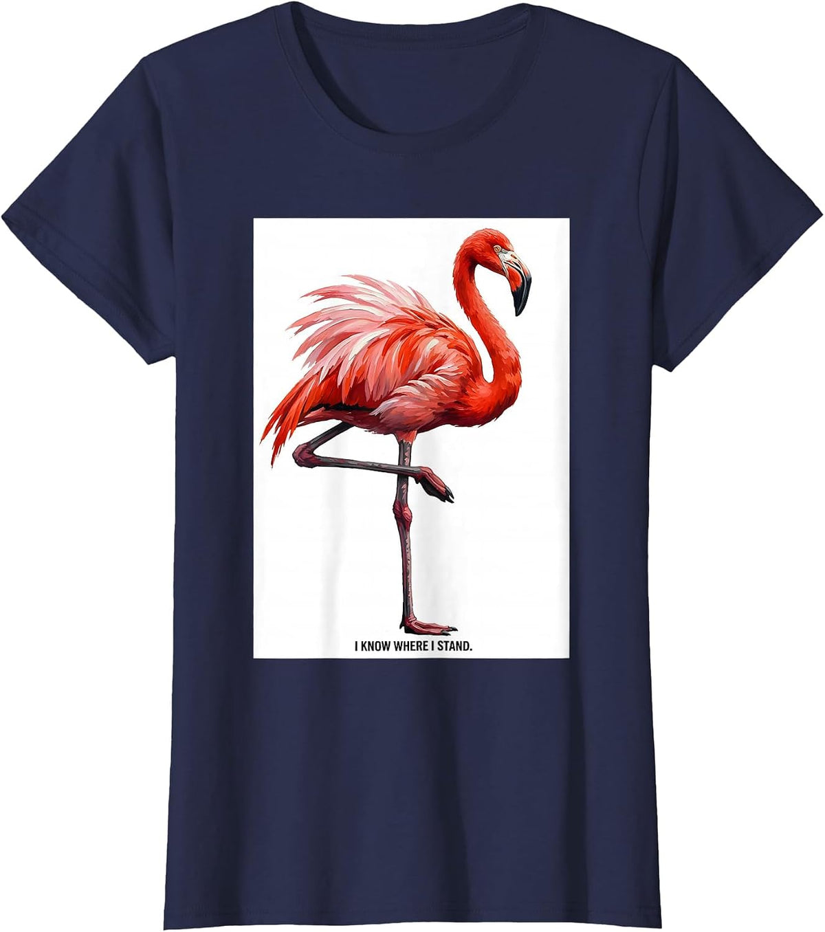 Women's I Know Where I Stand Flamingo Humor Novelty Bird Lover Gift T-Shirt - Navy Blue