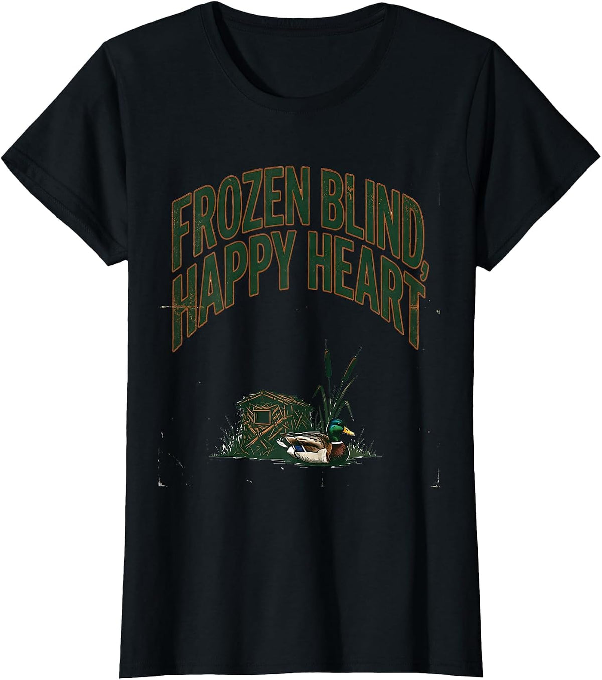 Women's Frozen Blind Happy Heart Vintage Duck Hunting Humor Gift T-Shirt - Black