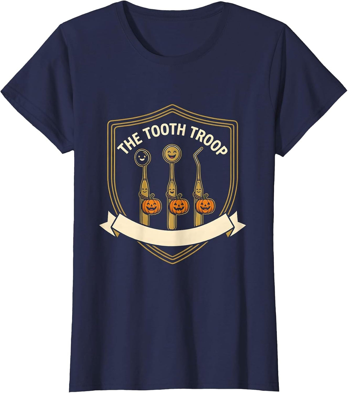 Women's The Tooth Troop Funny Dental Hygienist Halloween Fall Humor T-Shirt - Navy Blue