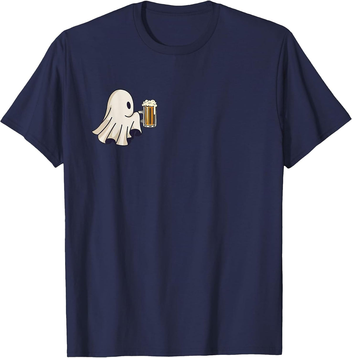 Little Ghost Drinking Beer Funny Halloween Costume Men Women T-Shirt - Navy Blue
