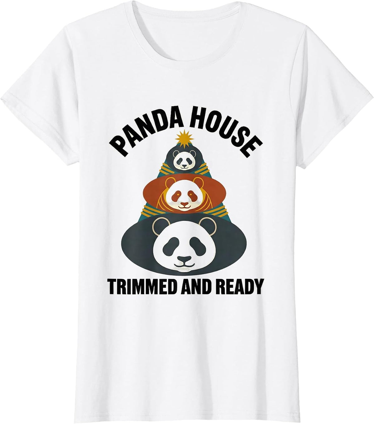 Women's Panda House Trimmed And Ready Midcentury Modern Animal Lover T-Shirt - White