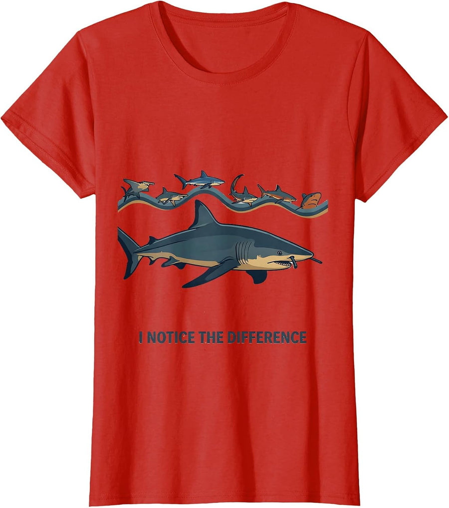 Women's I Notice The Difference Funny Shark Lover Marine Biology T-Shirt - Red