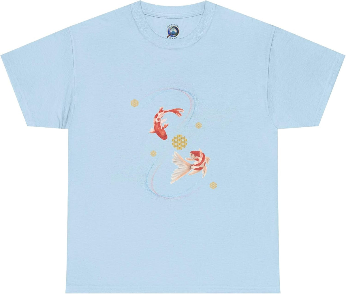 Koi Fish T-Shirt with Geometric Art | Minimalist Graphic Design | Cotton Fashion Shirt - Light Blue