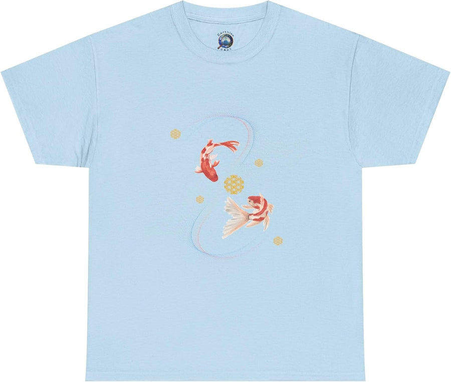 Koi Fish T-Shirt with Geometric Art | Minimalist Graphic Design | Cotton Fashion Shirt - Light Blue