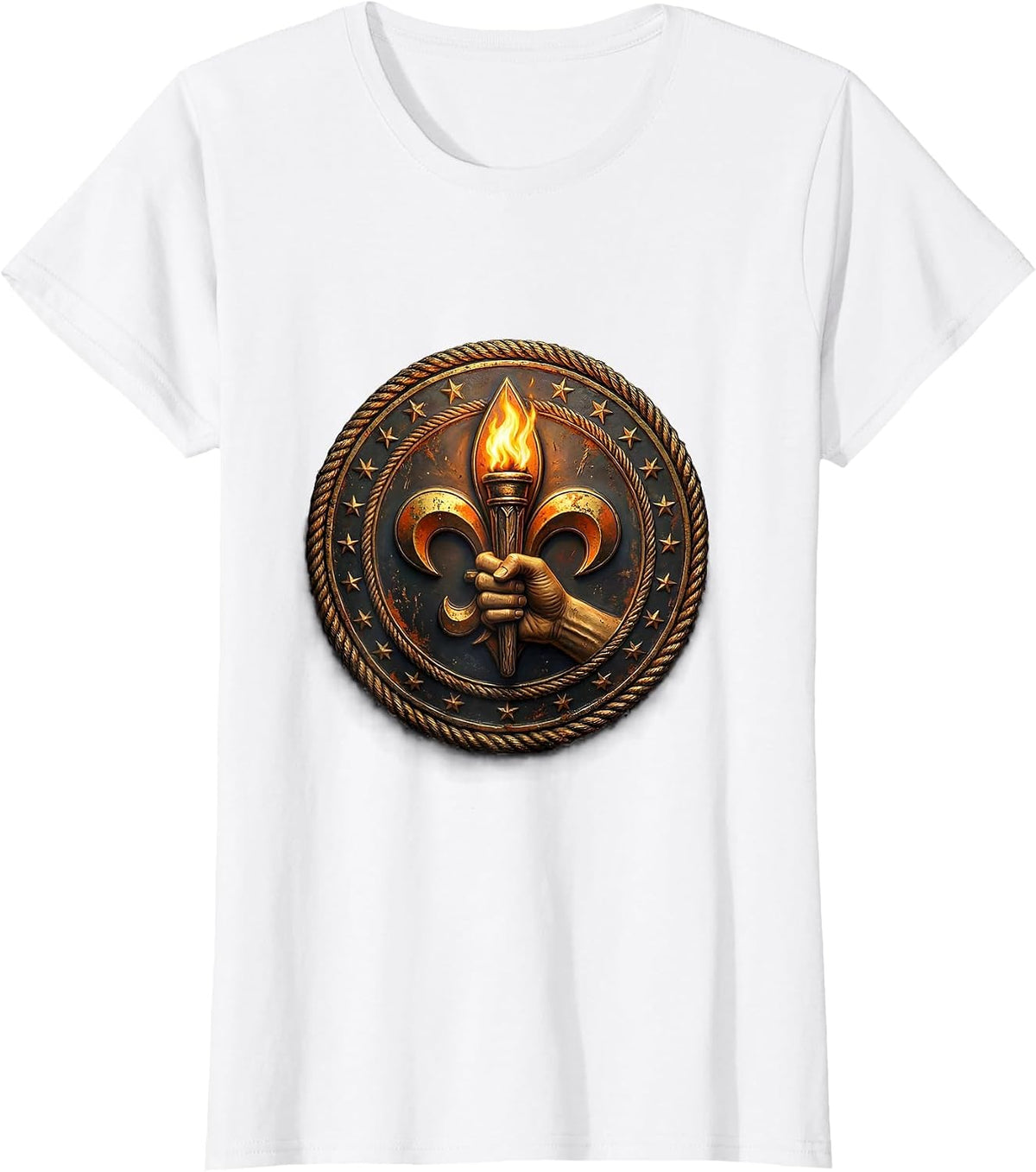 Women's Mardi Gras Fleur-de-Lis Flaming Torch Design T-Shirt - White
