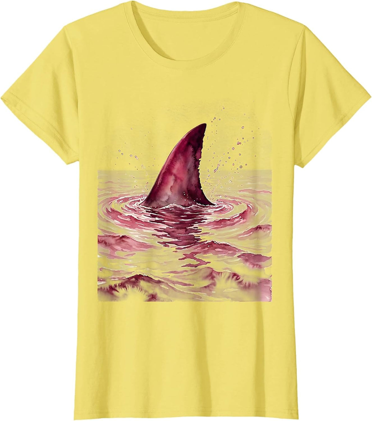 Women's Pink Out Shark Fin Ocean Graphic T-Shirt - Lemon Yellow