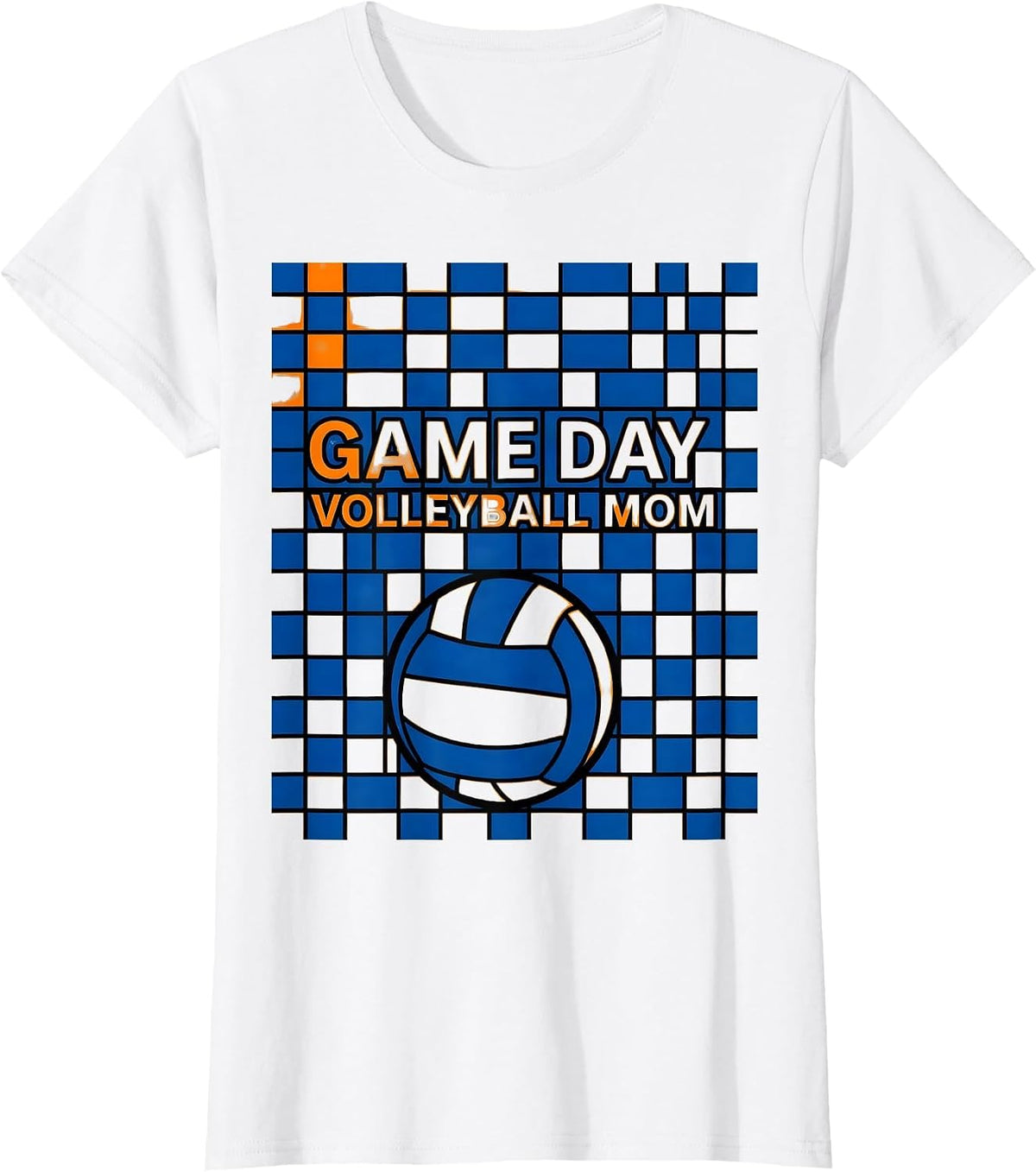 Game Day Volleyball Mom Geometric Team Colors Mom T-Shirt - White