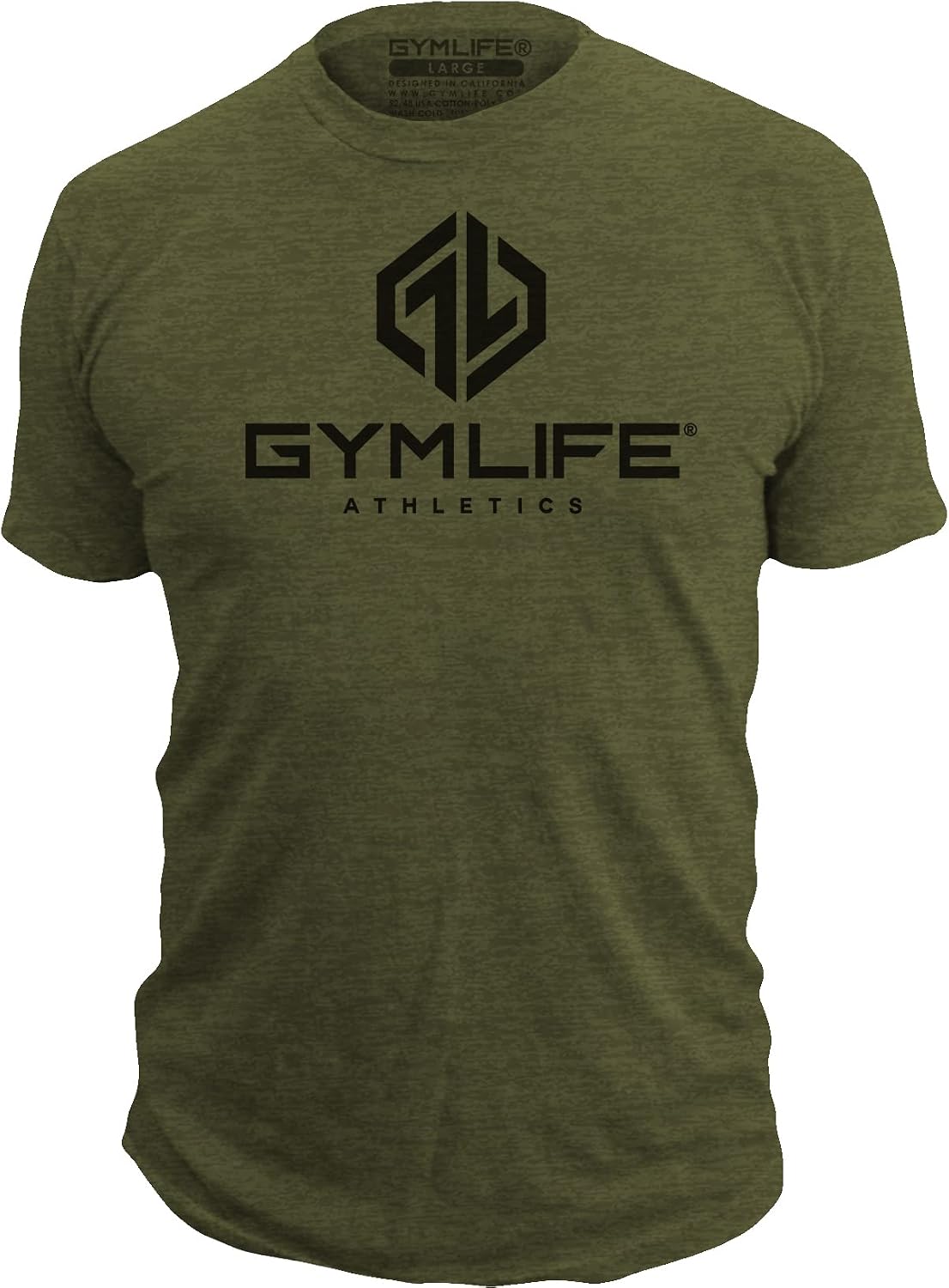 GYM LIFE Men's Power Up Athletic Performance Short Sleeve Workout T-Shirt, Black - Olive Green