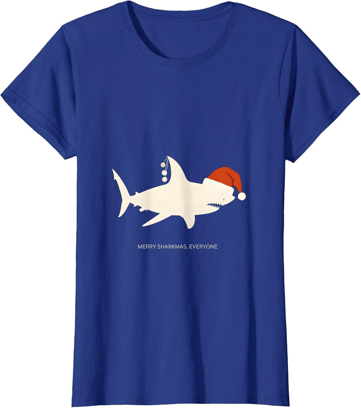 Women's Merry Sharkmas Everyone Funny Santa Shark Christmas Pun T-Shirt - Royal Blue