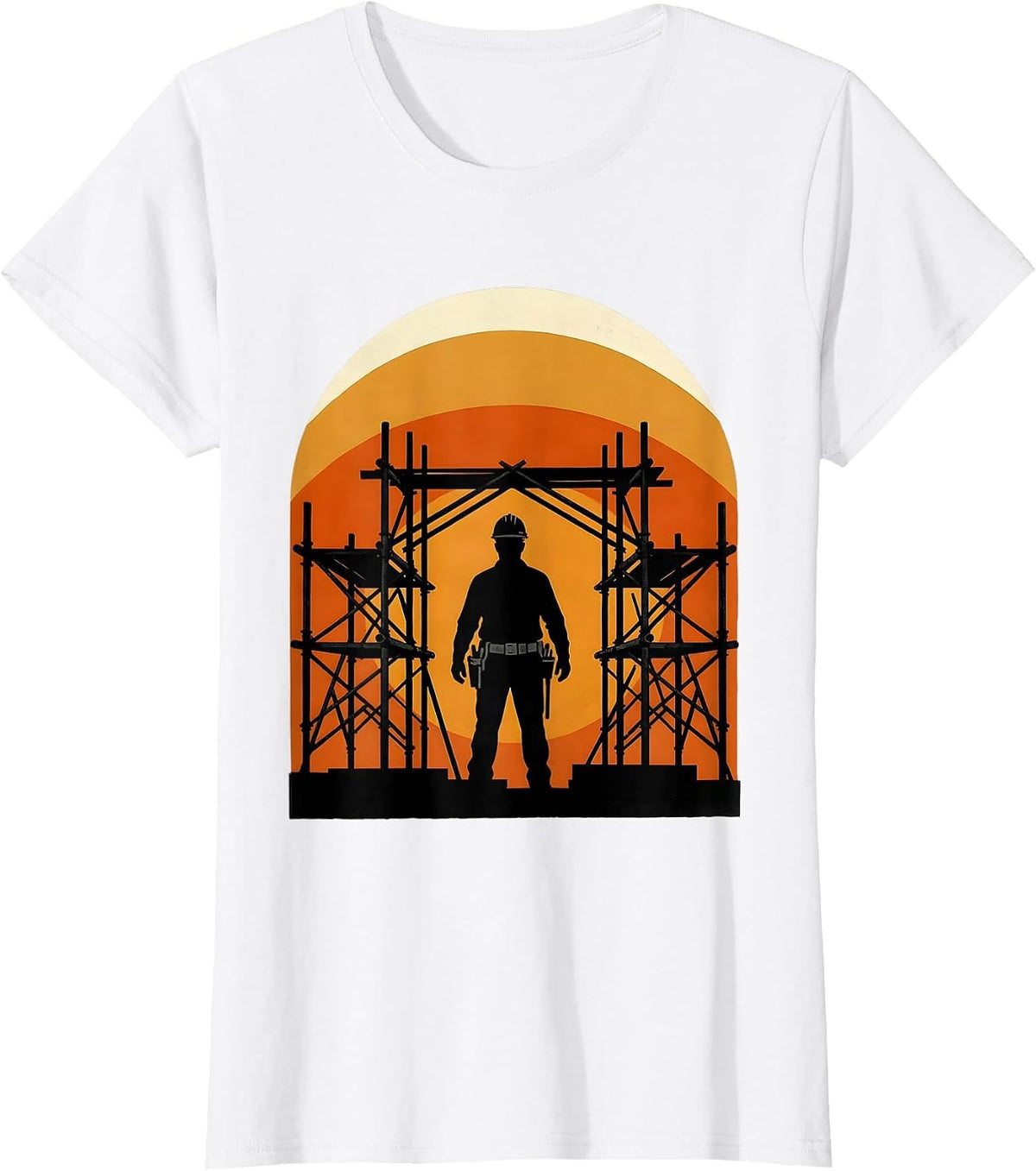 Construction Worker Sunset Scaffolding Graphic T-Shirt - White