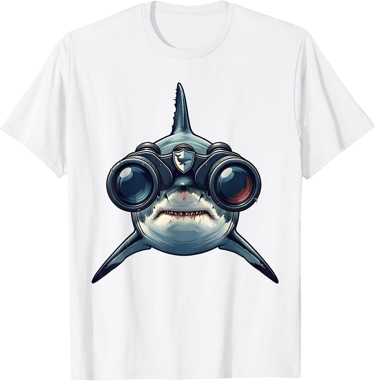 Men's Shark With Binoculars Whale Lover Humor Novelty T-Shirt - White