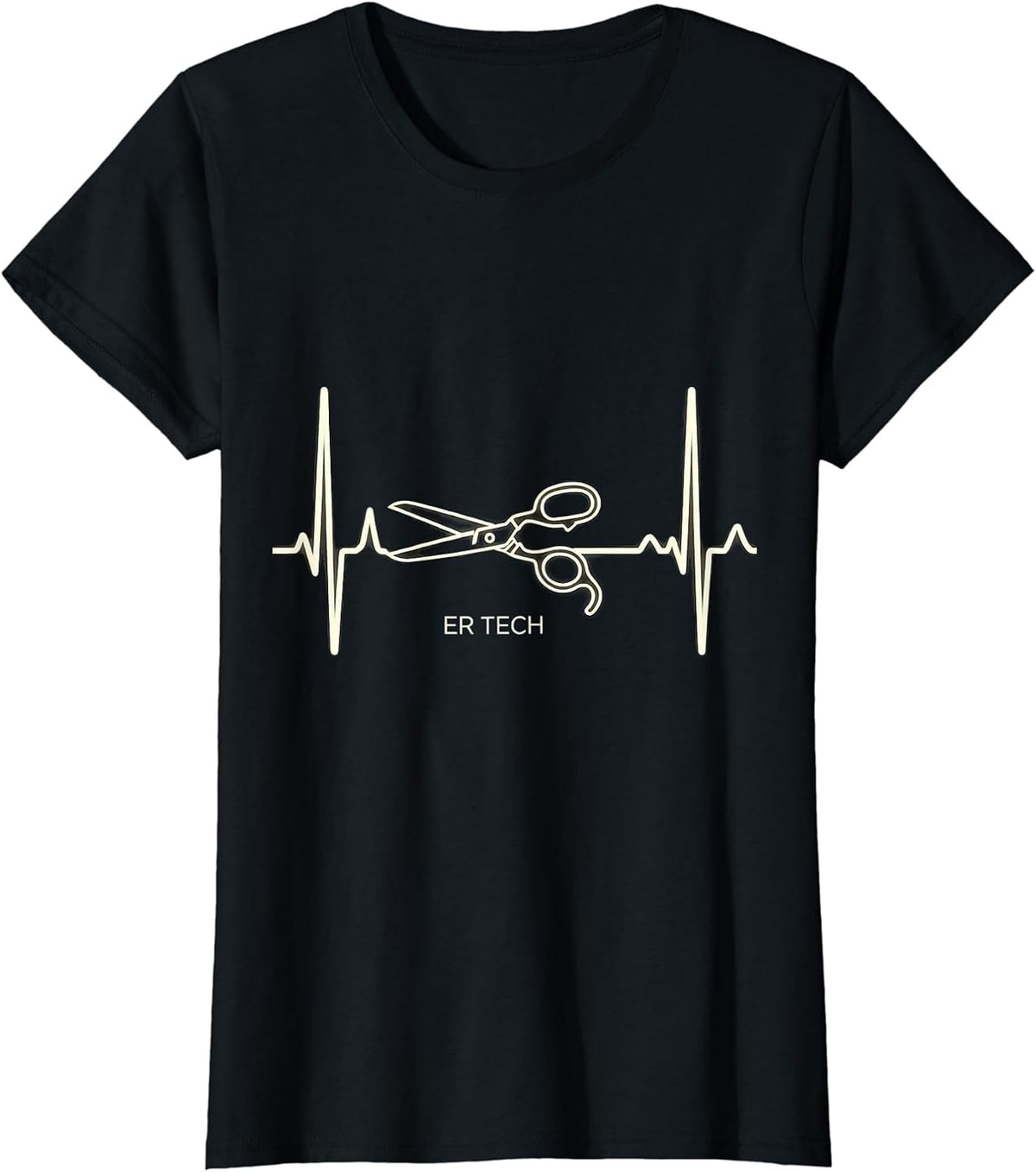 ER Tech Monochromatic EKG Pulse Line Medical Humor T-Shirt - Black